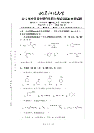 2019年武汉科技大学考研专业课617有机化学（A卷）及答案.doc