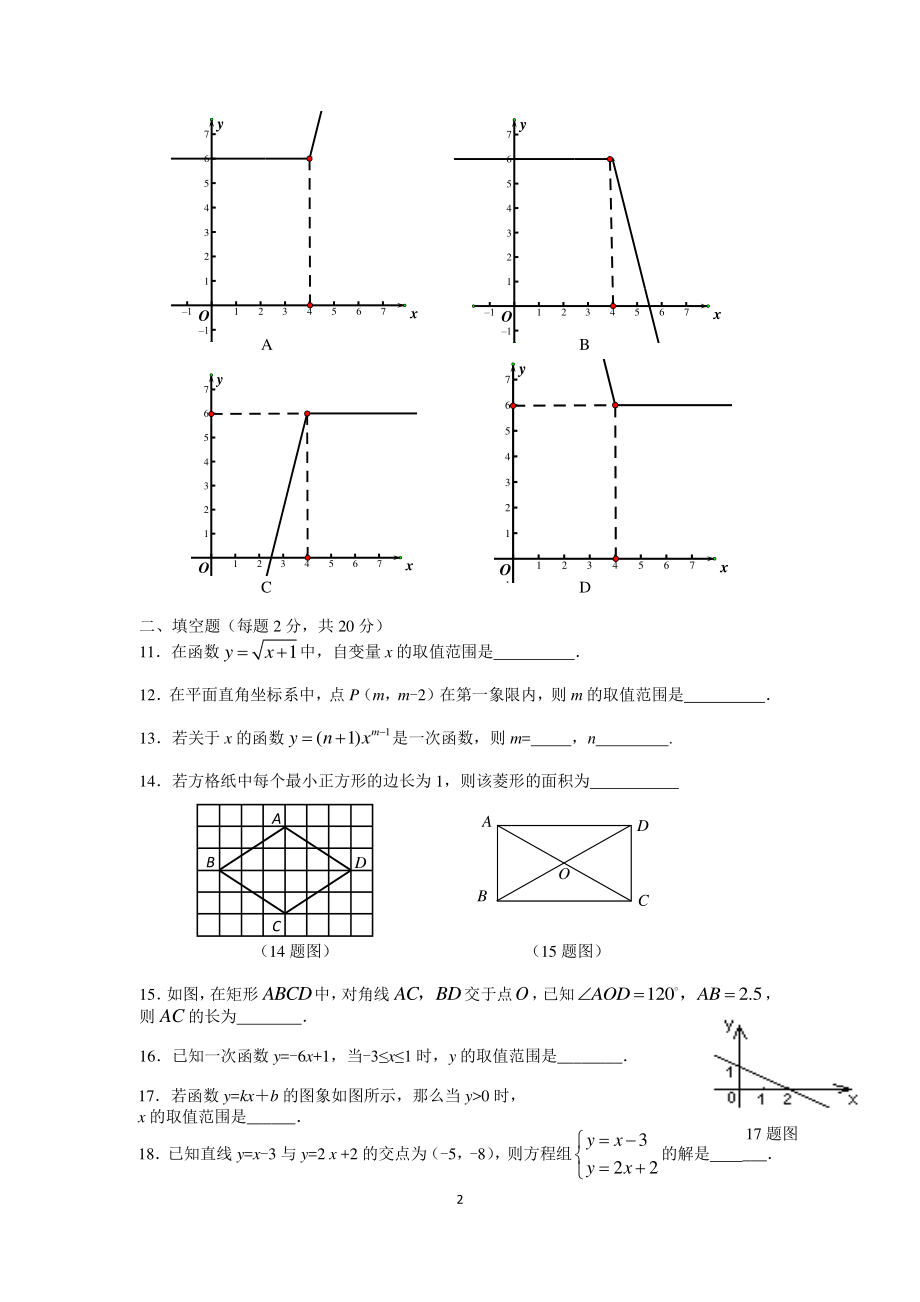 北京仁和2021-2022学年八年级下学期期中考试数学试卷.pdf_第2页