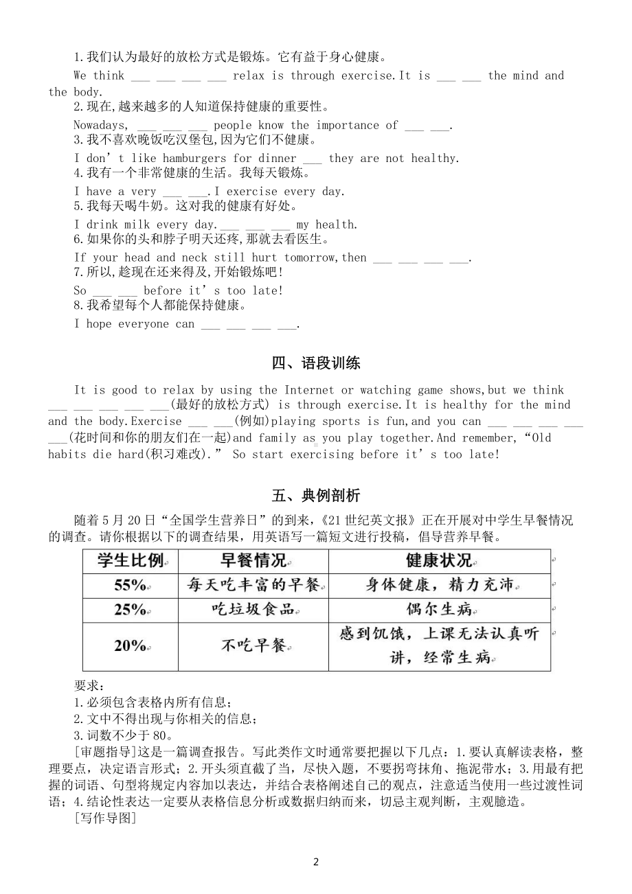 初中英语中考话题专项复习（饮食、卫生与健康）.docx_第2页