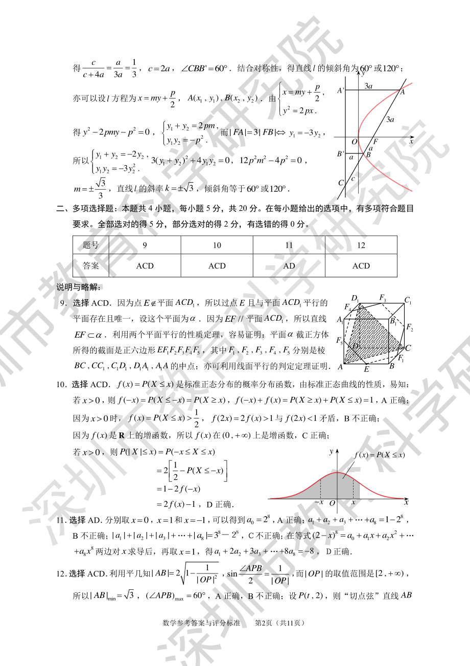 （2022高考数学模拟卷）2022深圳市高三二模数学答案.pdf_第2页