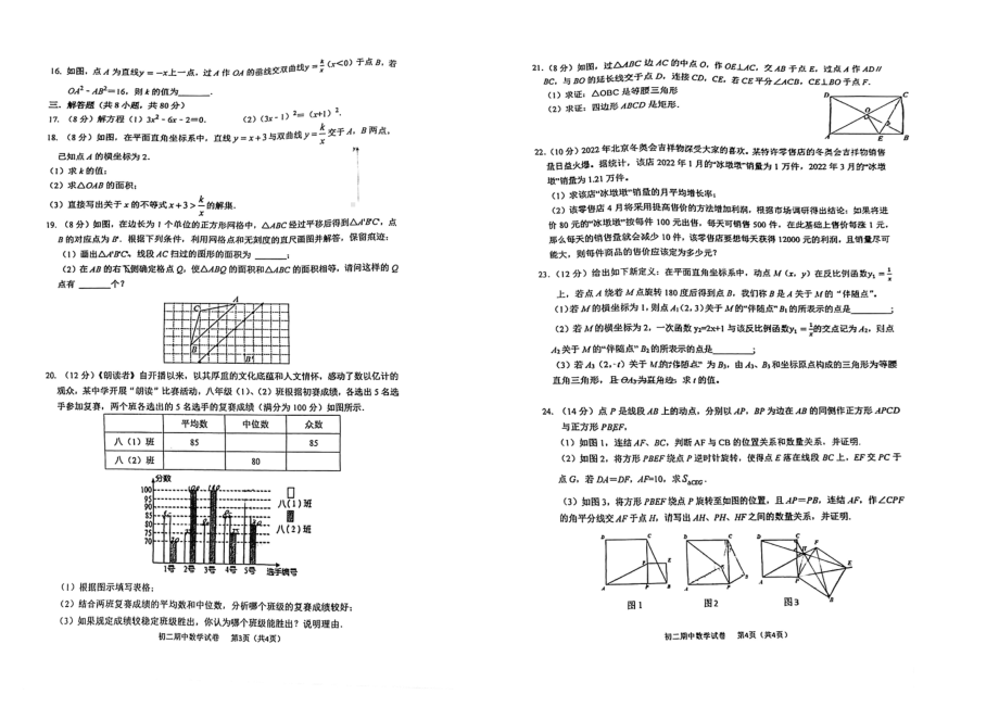 浙江省宁波市蛟川书院2021-2022学年八年级下学期期中考试数学试题.pdf_第2页