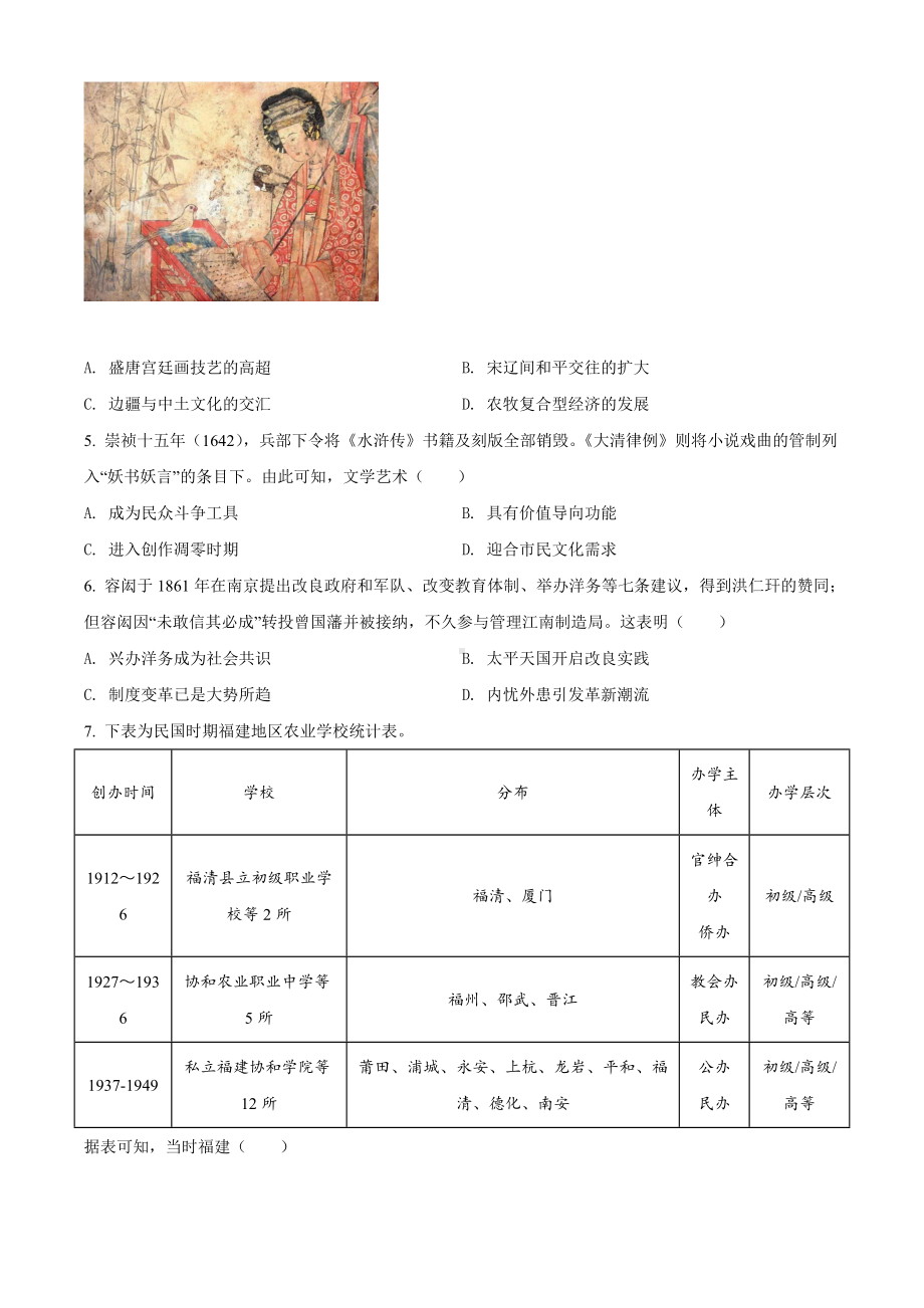 福建省福州市2022届高三一模 历史 试题（学生版版+解析版）.doc_第2页