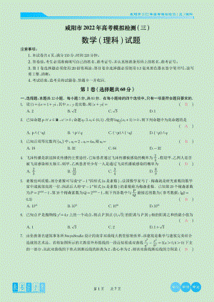 （2022高考数学模拟卷）2022届咸阳市高三三模理科数学试题解析版 .pdf