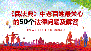 专题课件红色民法典中老百姓最关心的50个法律问题普法宪法民法宣传PPT模板.pptx