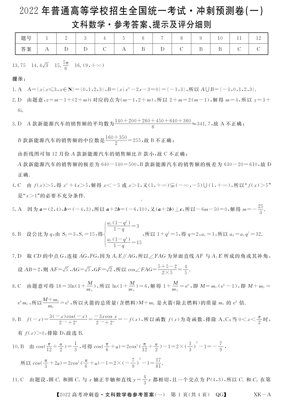 （2022高考数学模拟卷）2022高考数学冲刺预测卷文数答案.pdf_第1页