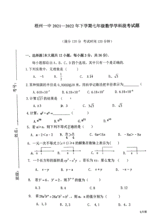 广西梧州市第一2021-2022学年七年级下学期期中测试数学试题.pdf