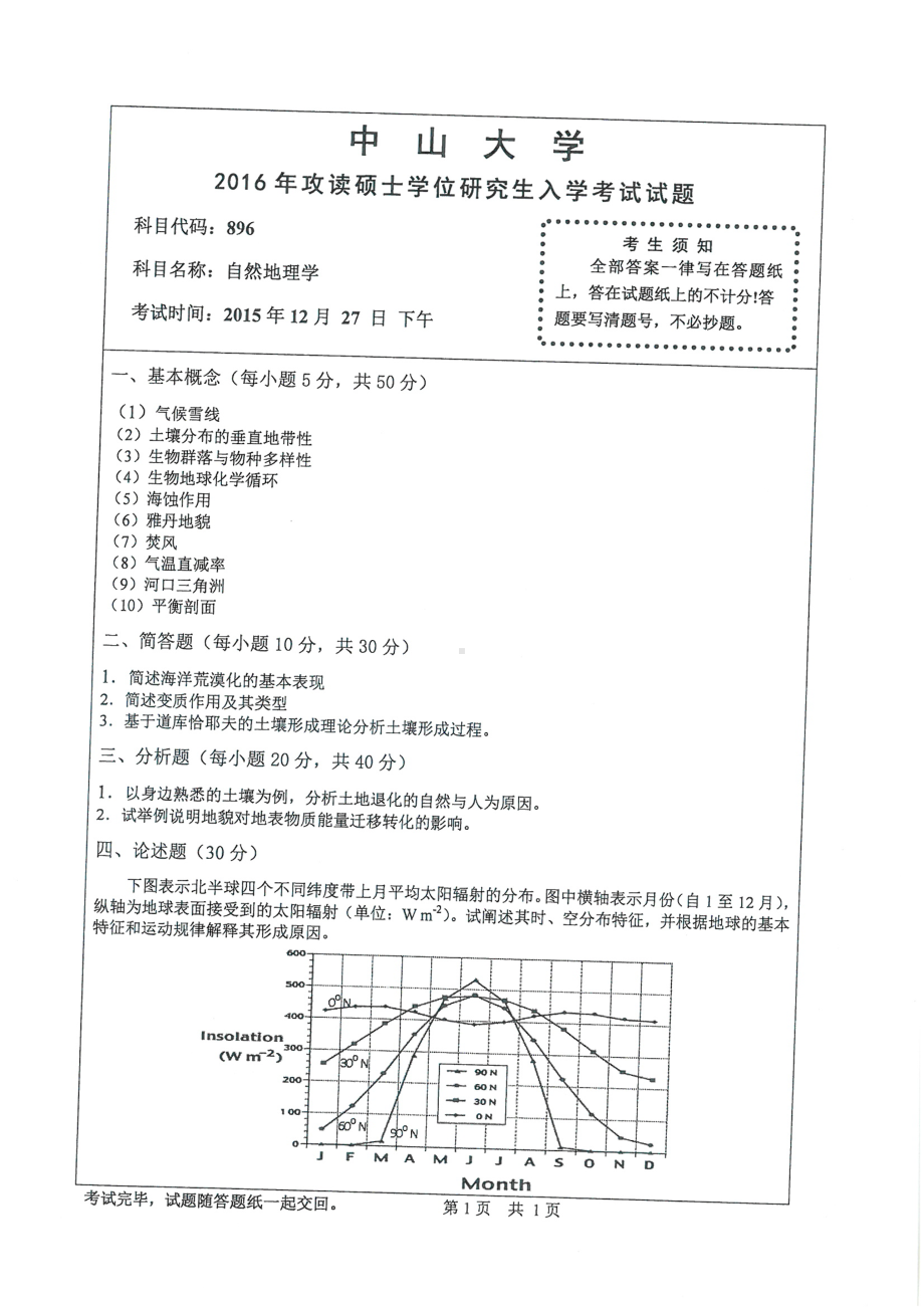 2016年中山大学考研专业课试题自然地理学.pdf_第1页