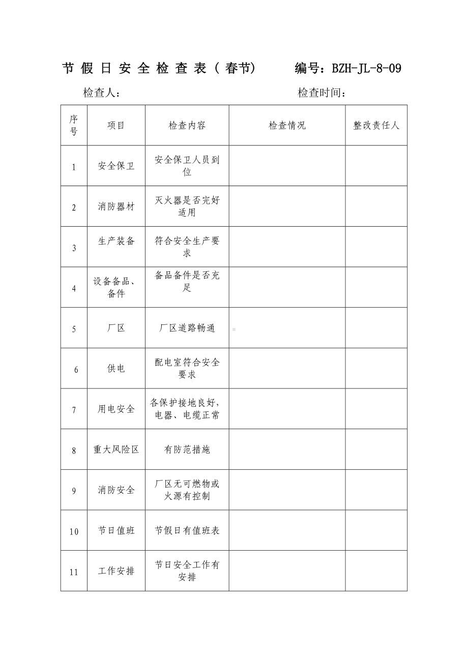 节假日安全检查表ok.doc_第1页