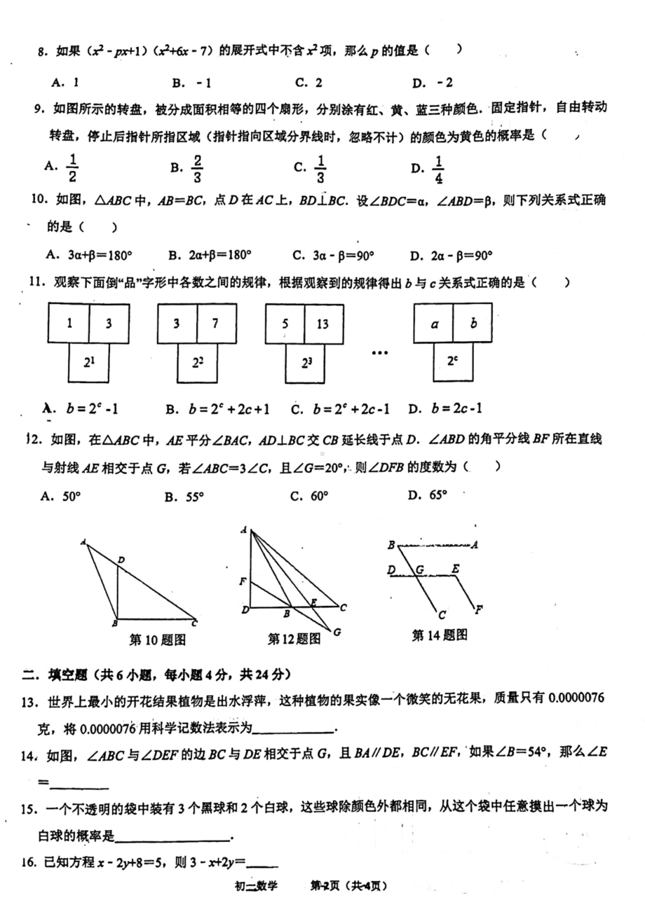 重庆市第九十五初级中（佳兆业）2020-2021学年七年级下学期期中数学试卷.pdf_第2页