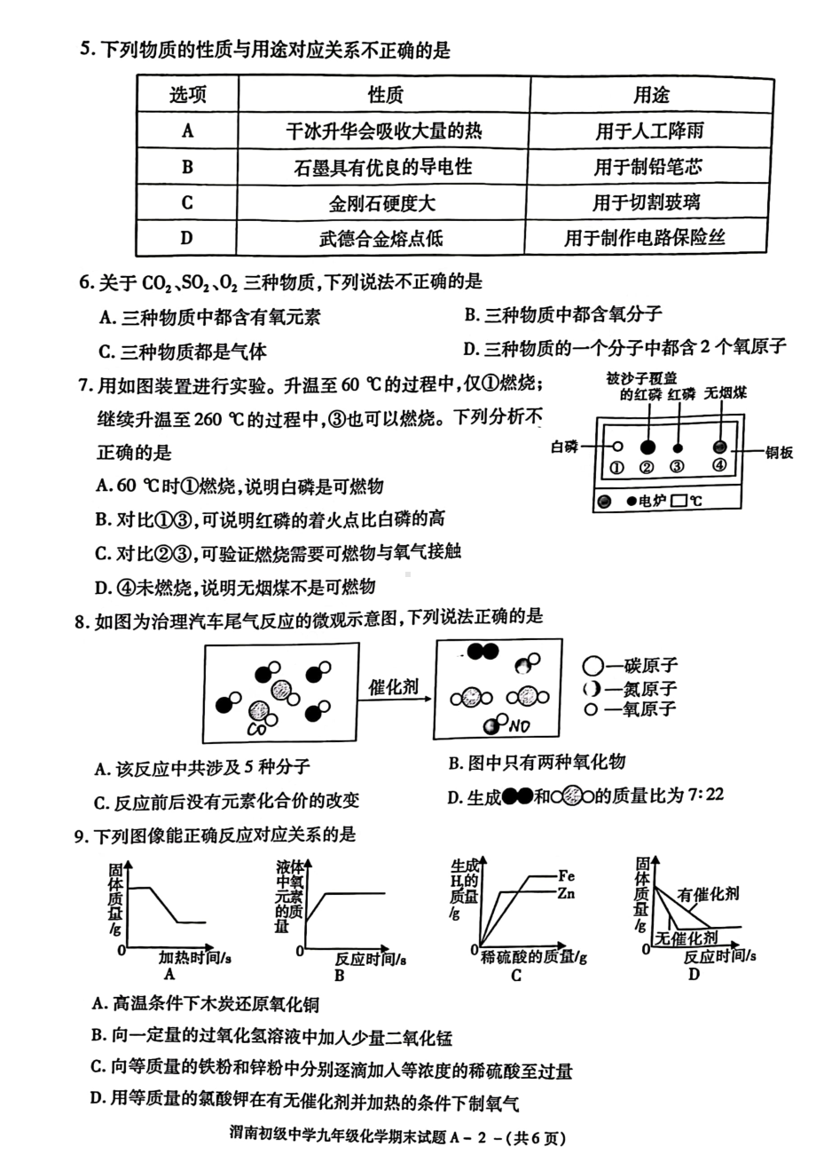 陕西省渭南市渭南初级2021-2022学年上学期期末考试九年级化学试卷.pdf_第2页