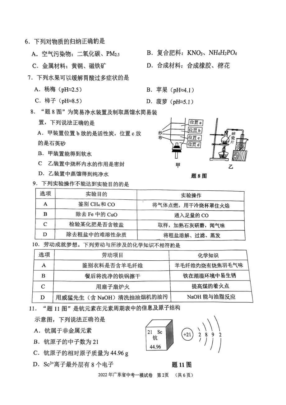 2022年广东省佛山市南海区西樵中考一模化学试卷.pdf_第2页