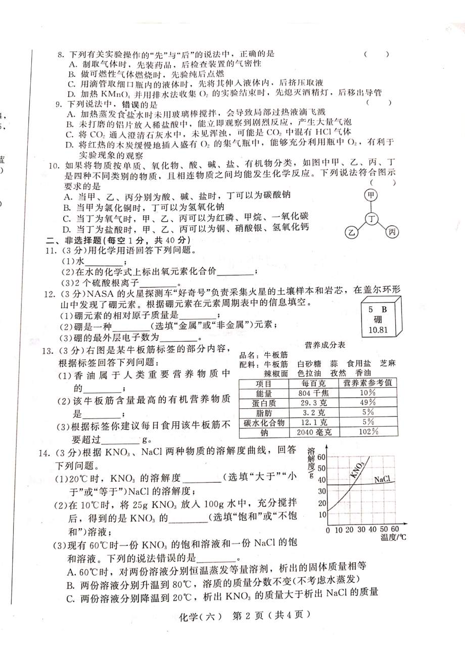 2022年吉林省长春市中考综合学习评价与检测化学试题（六）.pdf_第2页