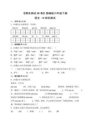 六年级语文下册（期末测试AB卷）B培优测试（有答案）.docx