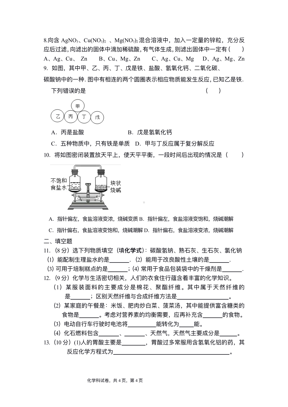 福建省石狮市锦峰实验2020-2021学年九年级下学期期中质量检测化学试卷.pdf_第2页