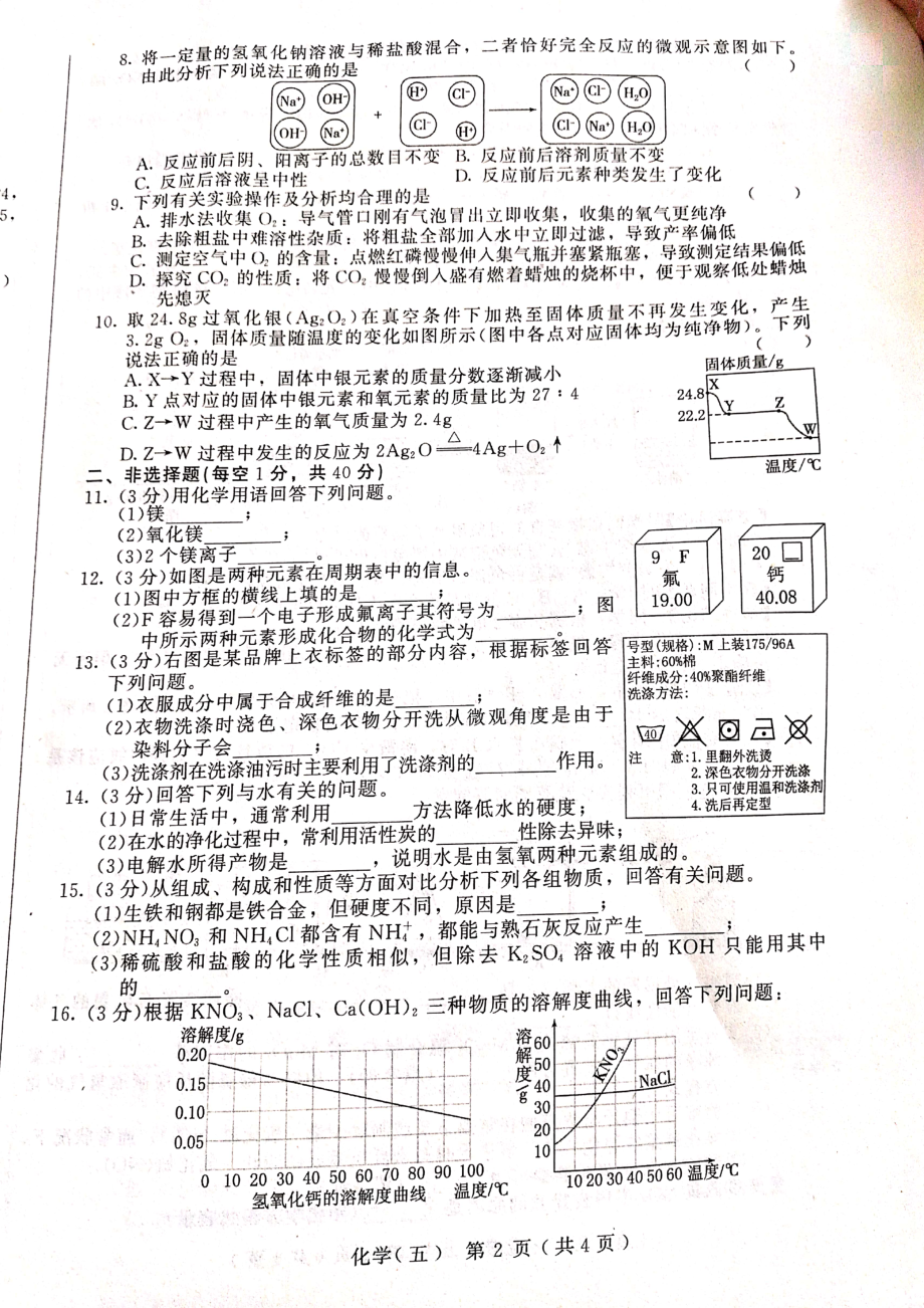 2022年吉林省长春市中考综合学习评价与检测化学试题（五）.pdf_第2页