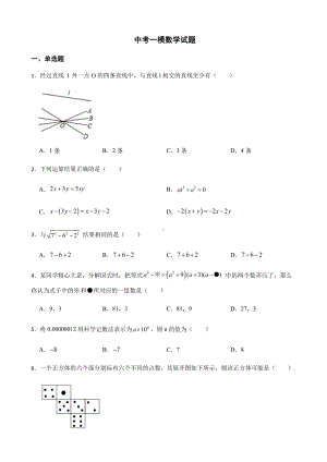 河北省邯郸市中考一模数学试题+答案.pdf