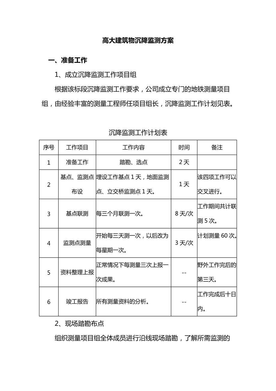 建筑工程高大建筑物沉降监测方案.docx_第1页