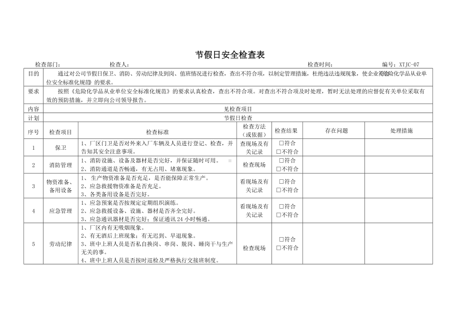 道路工程节假日安全检查项目.docx_第1页