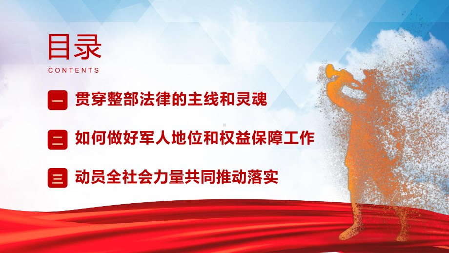 专题课件红色党政风中华人民共和国军人地位和权益保障法宣传教育PPT模板.pptx_第3页