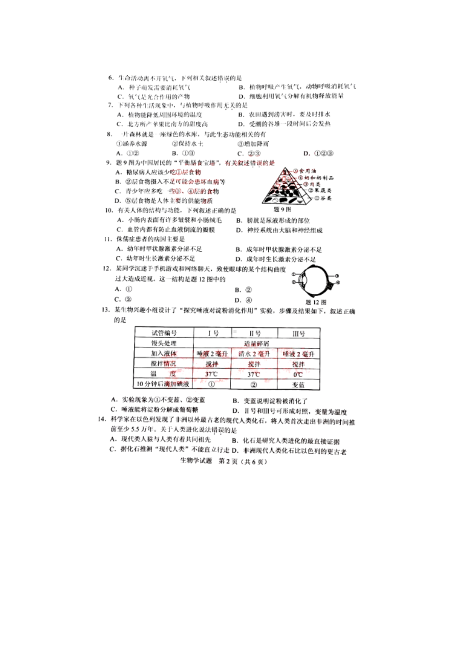 2020广东东莞中考生物真题及答案.doc_第2页