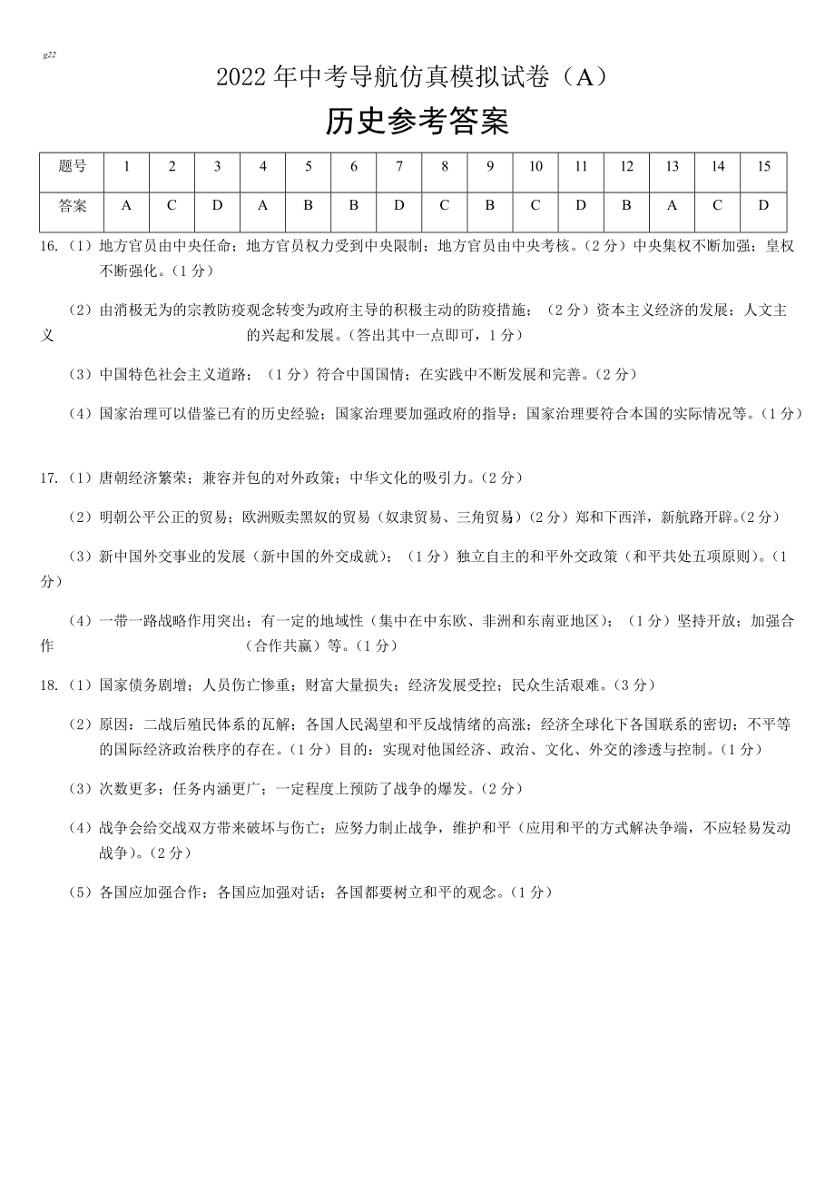 广西桂林市2022年学业水平测试历史模拟卷（A）（含答案）.rar