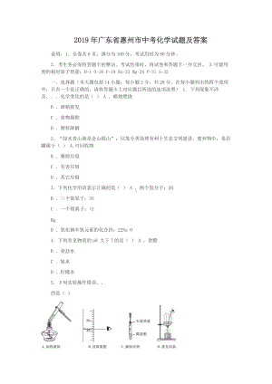 2019年广东省惠州市中考化学试题及答案.doc