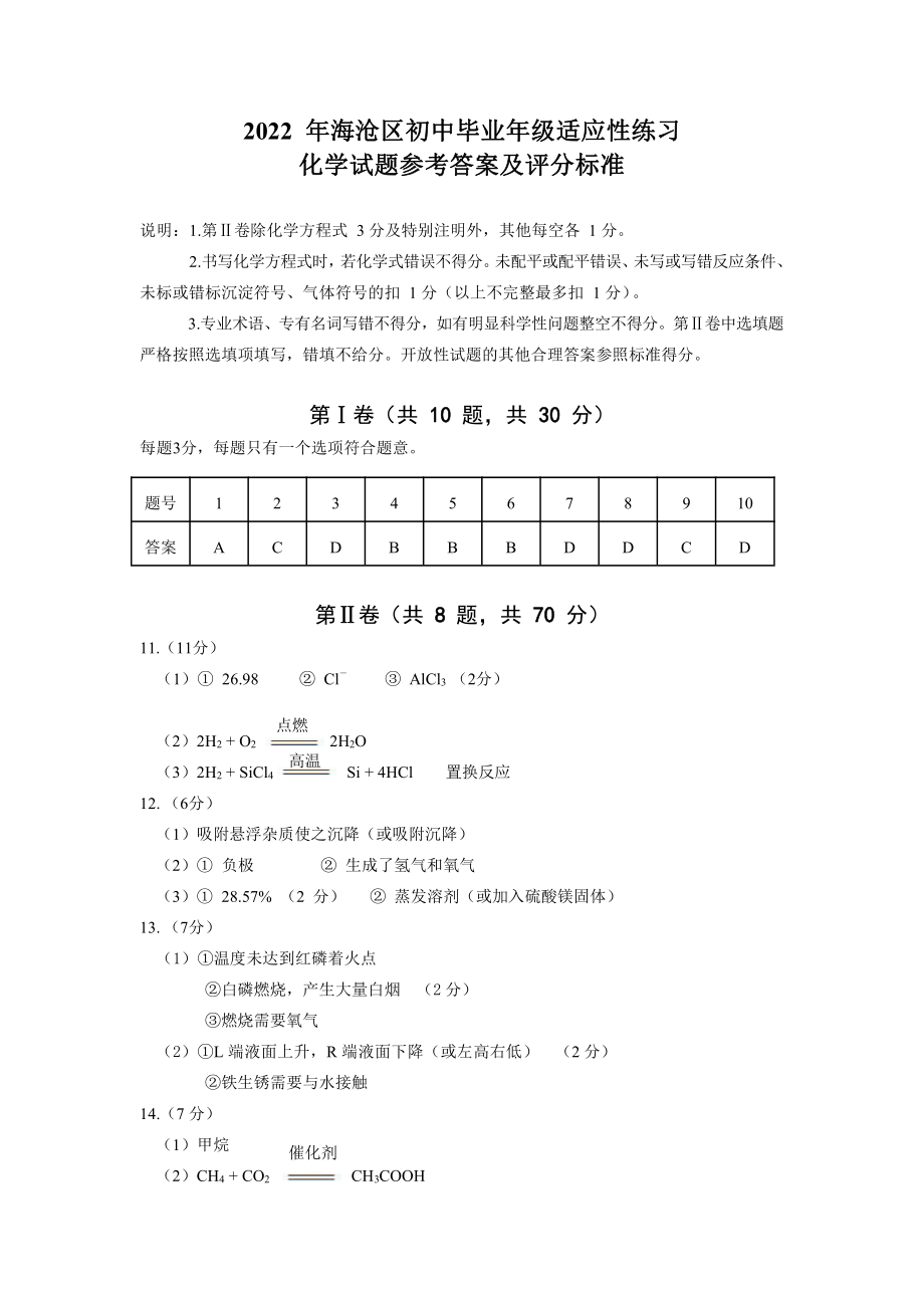 2022年福建省厦门市海沧区中考适应性练习化学试题（含答案）.rar