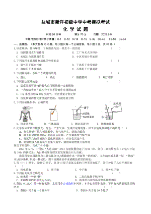 2022年江苏省盐城市新洋初级 模拟化学试卷.docx