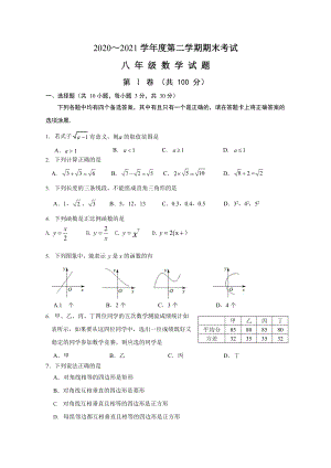 2020～2021 学年度第二学期期末考试八年级数学试题.doc