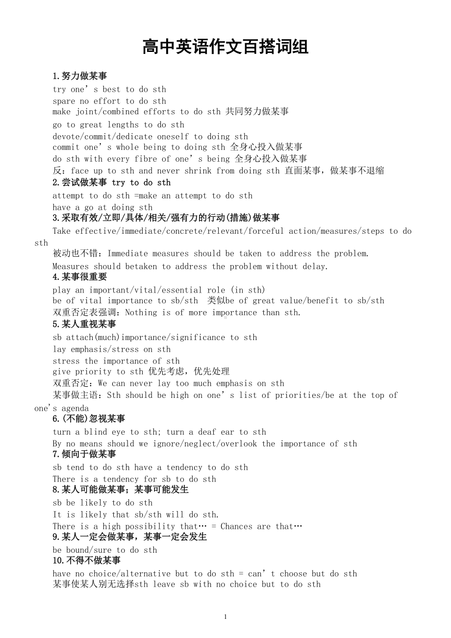 高中英语作文百搭词组句型汇总.doc_第1页