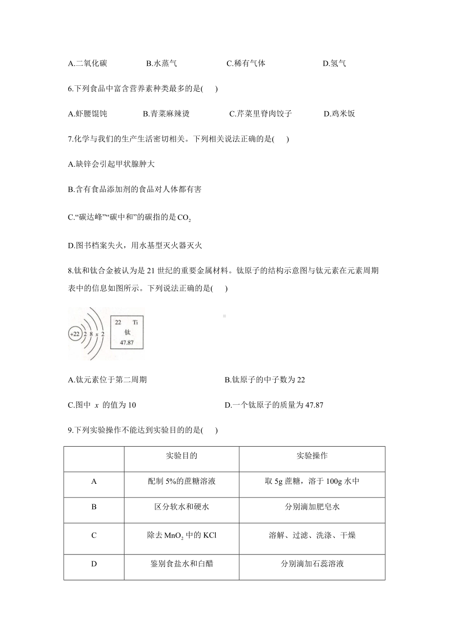 2022年中考化学冲刺猜题卷 天津专版（含答案）.docx_第2页