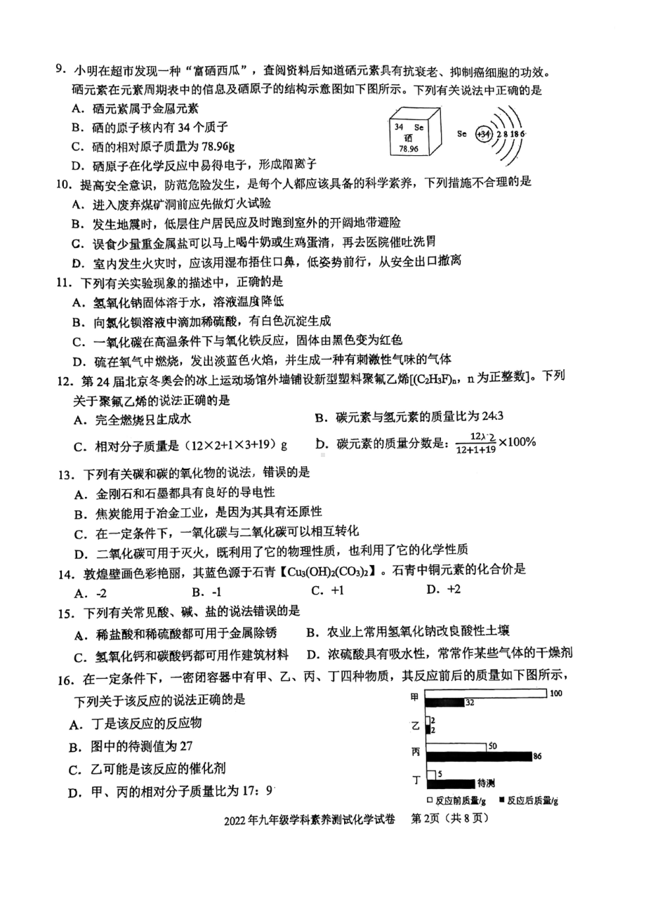 2022年广西南宁市第十四 学科素养测试化学试卷.pdf_第2页