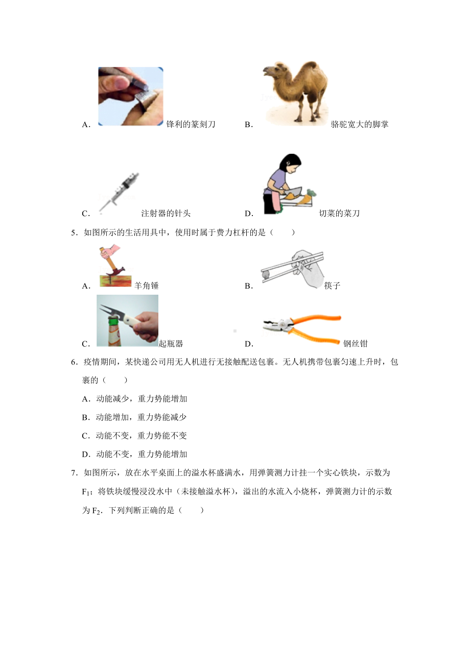 2020-2021学年广东省湛江实验 八年级（下）期末物理试卷.docx_第2页