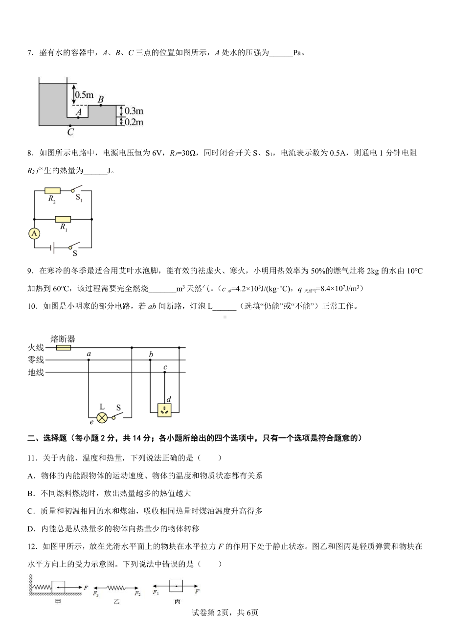 2022年安徽省中考物理预测卷.pdf_第2页