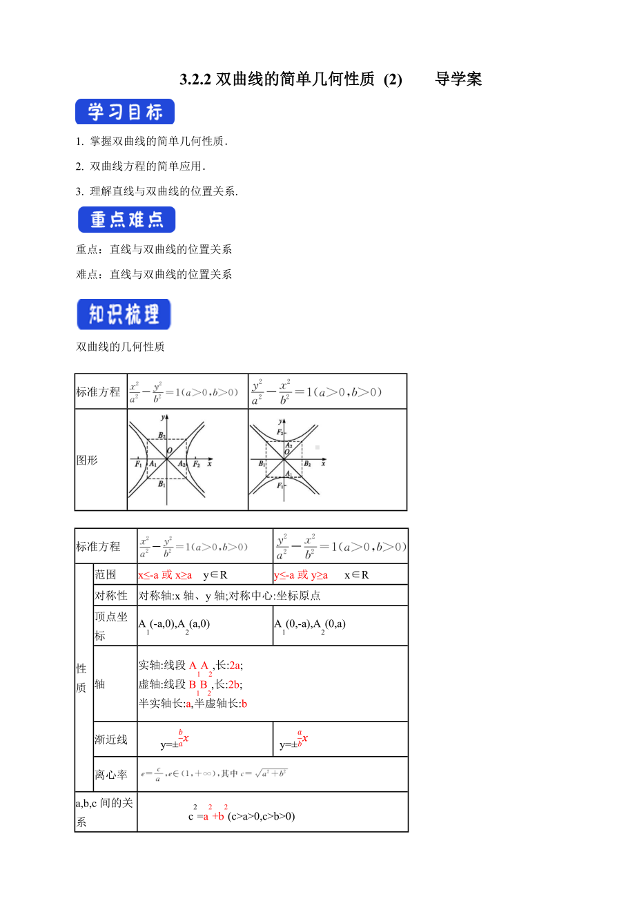 3.2.2 双曲线的简单几何性质（2） 导学案-人教A版高中数学选择性必修第一册.docx_第1页