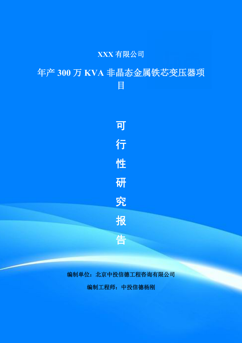 年产300万KVA非晶态金属铁芯变压器项目可行性研究报告建议书.doc_第1页