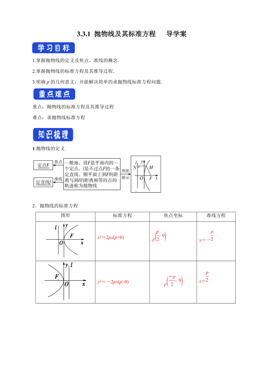 3.3.1 抛物线及其标准方程 导学案-人教A版高中数学选择性必修第一册.docx_第1页