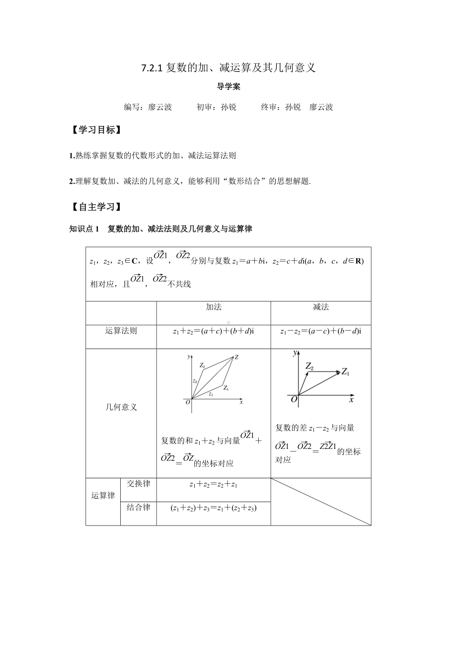 7.2.1 复数的加、减运算及其几何意义（解析版）.docx_第1页