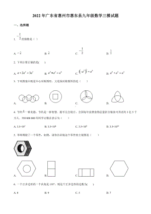 2022年广东省惠州市惠东县九年级数学三模试题（含答案）.docx