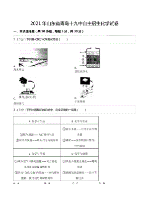 2021年山东省青岛十九 自主招生化学试卷.docx