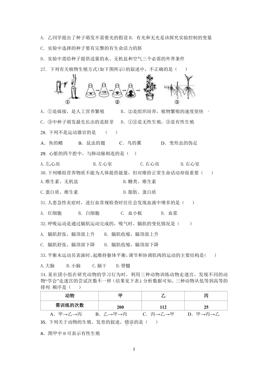 江苏盐城东台市初二下学期第二次月考生物试卷.pdf_第2页