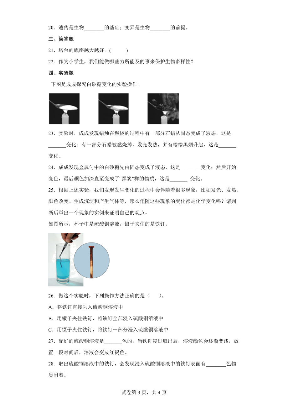 2022新教科版六年级下册科学期末综合练习（含答案）.docx_第3页