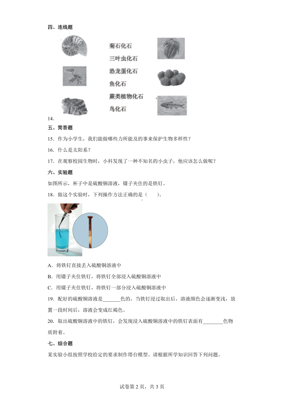 2022新教科版六年级下册科学 期末综合练习(含答案).docx_第2页