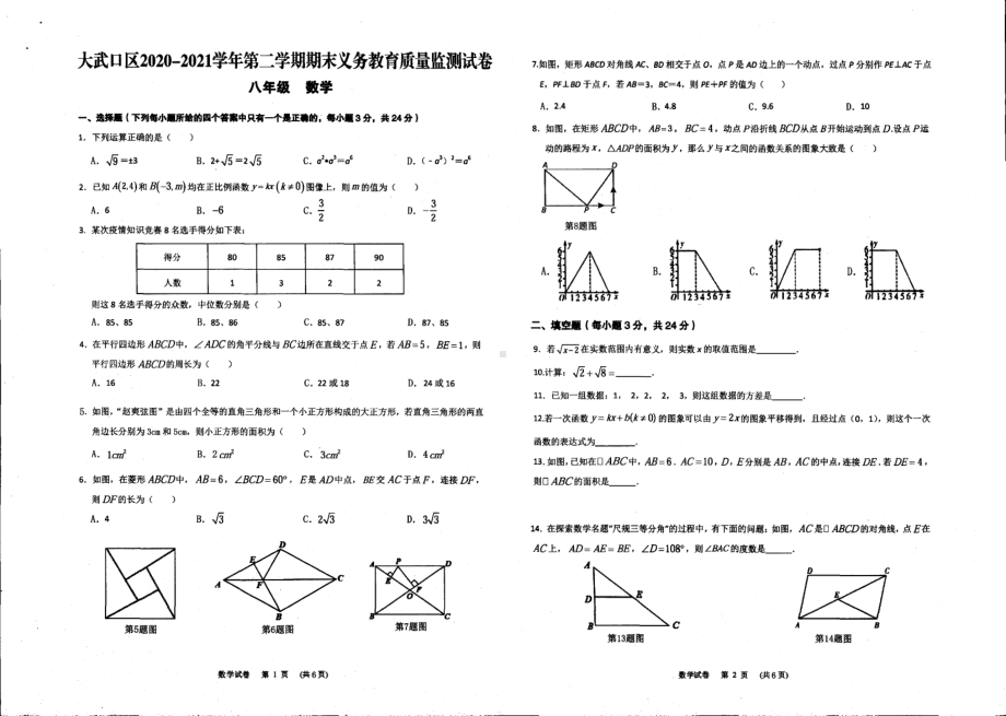 宁夏石嘴山市大武口区2020-2021学年下学期八年级期末数学试卷.pdf_第1页