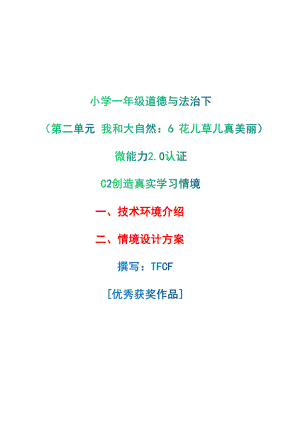 小学一年级道德与法治下（第二单元 我和大自然：6 花儿草儿真美丽）：C2创造真实学习环境-技术环境介绍+情境设计方案[2.0微能力获奖优秀作品].pdf