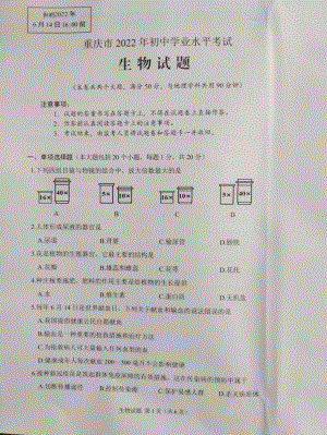 2022年重庆市中考生物真题.pdf