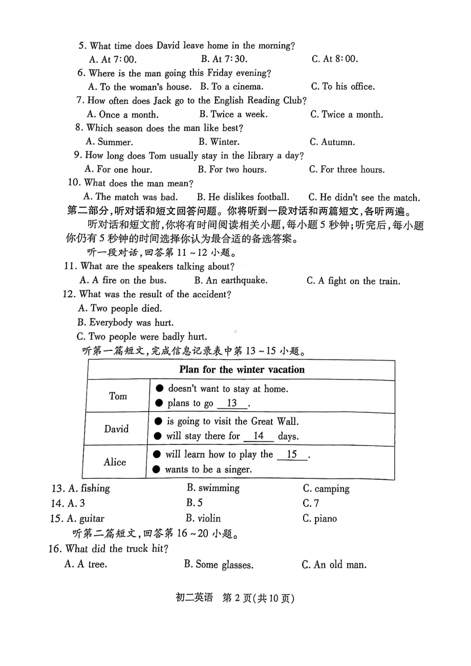 江苏省昆山、太仓、常熟、张家港市2021-2022学年八年级上学期期末教学质量调研英语试卷.pdf_第2页