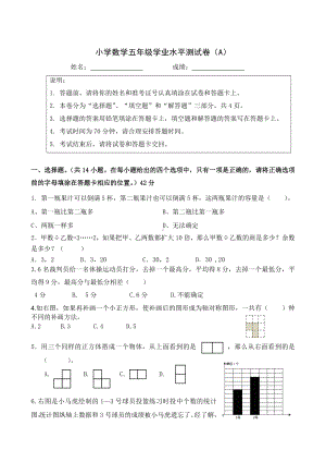 五年级数学江苏省学业水平测试卷.doc