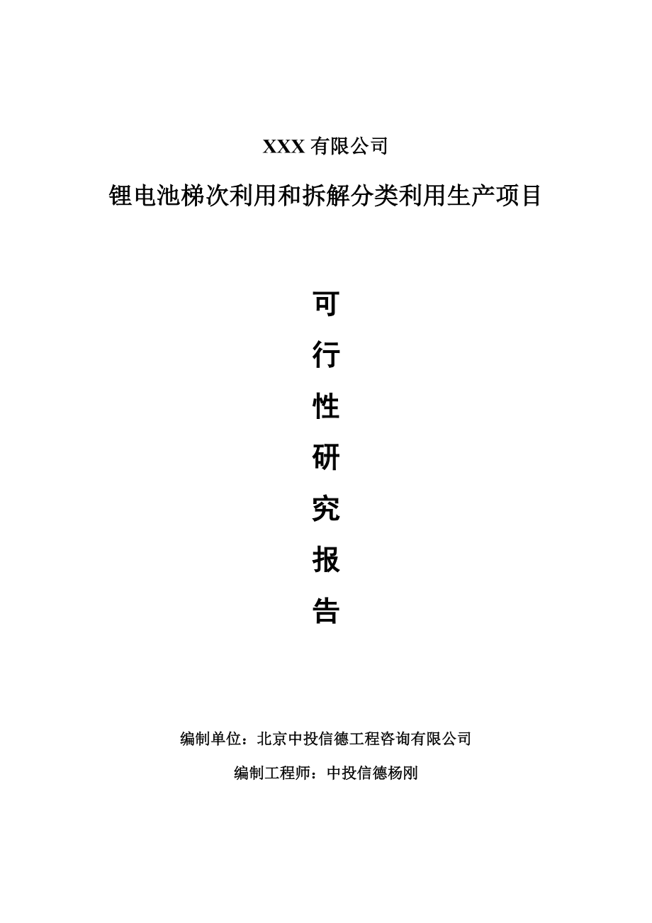 锂电池梯次利用和拆解分类利用生产项目可行性研究报告建议书案例.doc_第1页