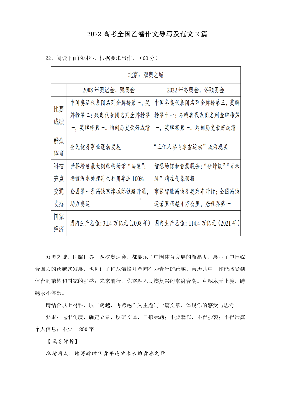 2022高考全国乙卷作文导写及范文2篇.docx_第1页